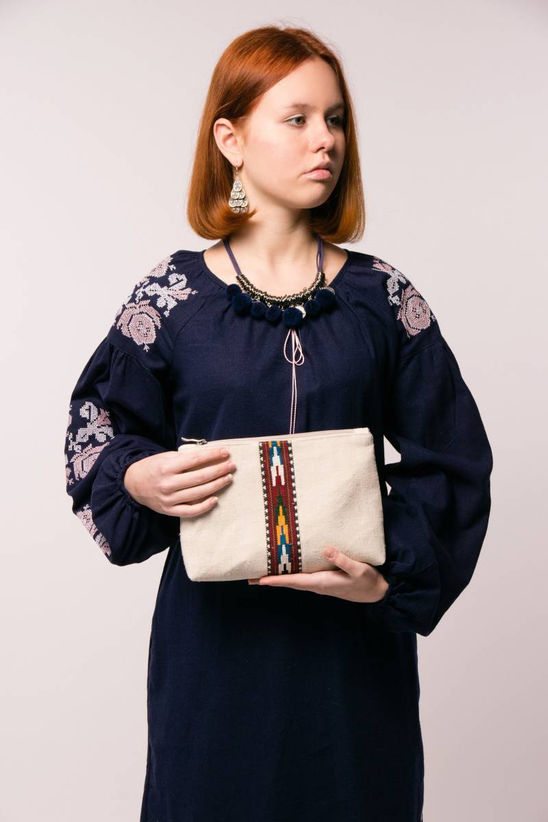 Hanf Stoff Clutch Mit Vintage Webmuster Einsatz Bio Natur Handgemacht Homepun von Paloriavintagefabric