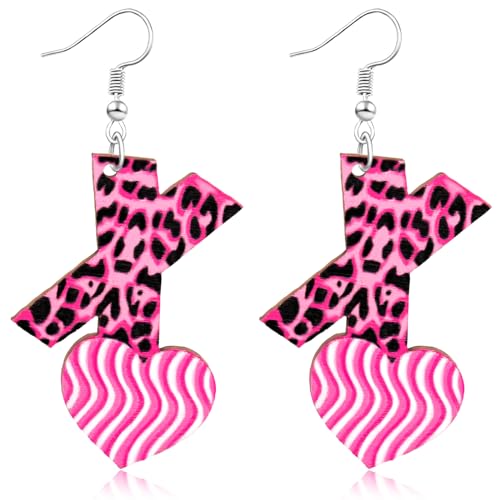 Palotay 2024 Valentinstag Ohrringe Hot Pink Herz Ohrringe Liebe Herz Holz Baumeln Ohrringe Herz Umschlag Tropfen Ohrringe Set Muttertag Valentinstag Geschenke für Sie-X Herz von Palotay