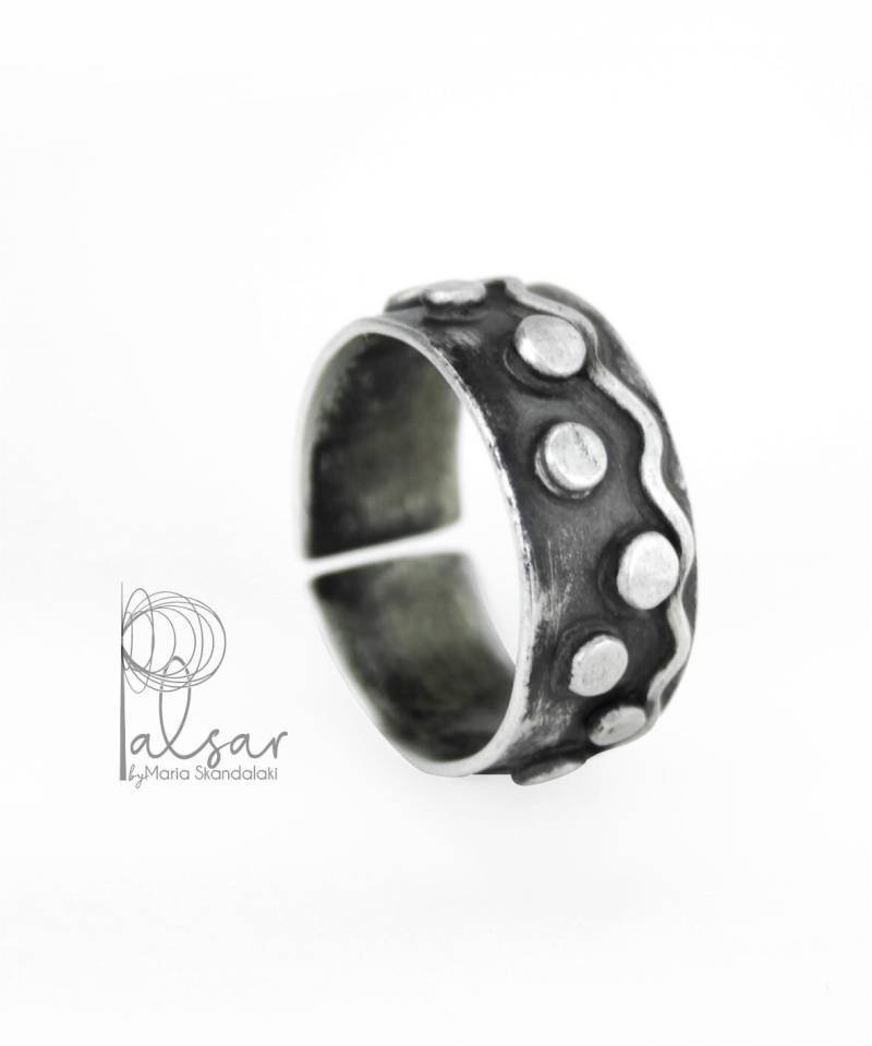 Handgeschmiedeter Offener Ring, Oxidierter Silberring, Sterling Silber Textur Ringe Unisex, Strukturierter Einstellbarer Ring Geschenk Für Paar von PalsarJewelry