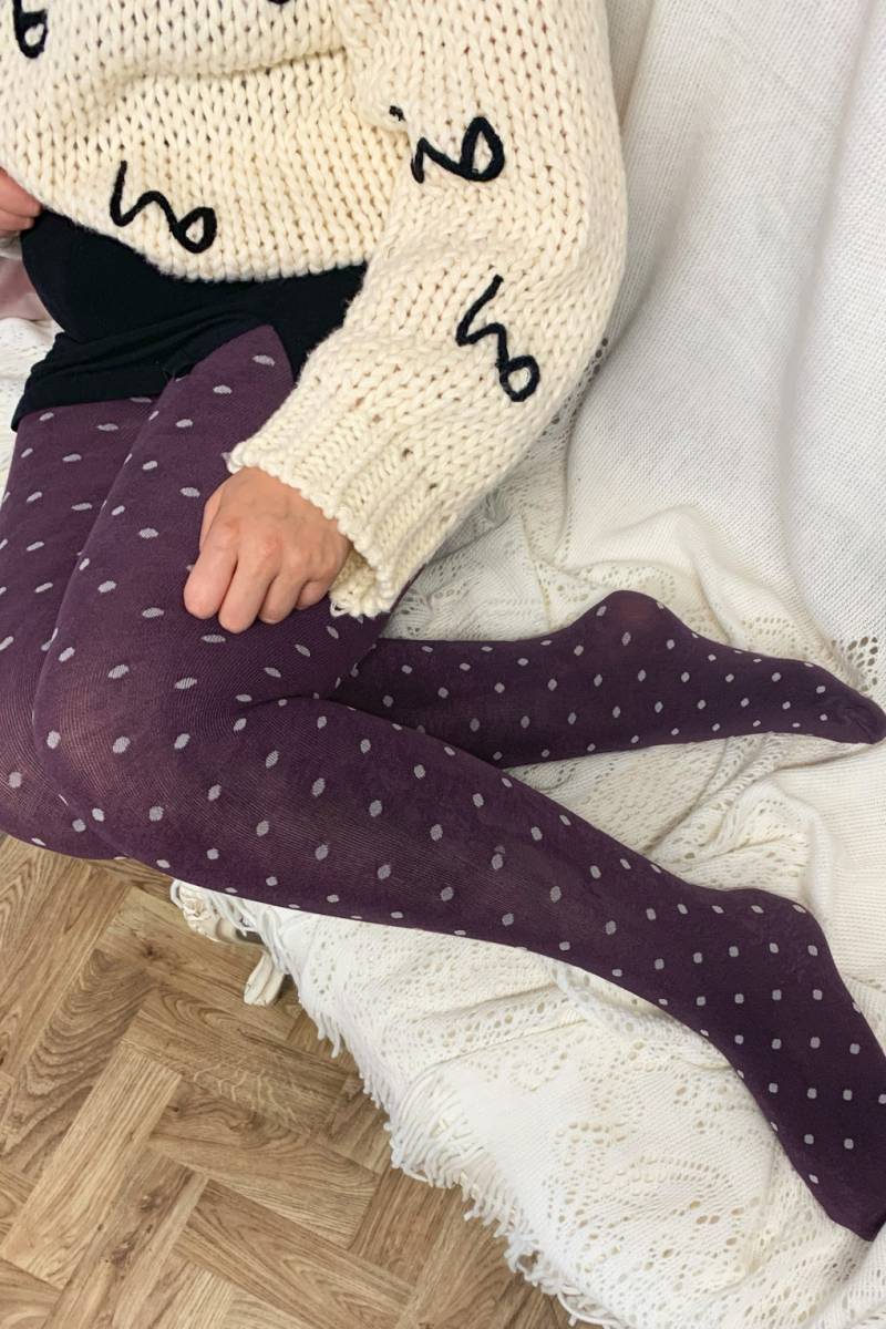 Bambus Spot gestrickte Strumpfhose in Lila von Pamela Mann