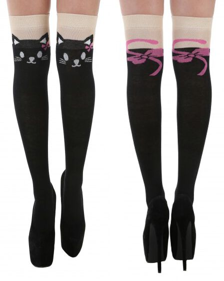 Pamela Mann Cat Over The Knee Socks with Tail Kniestrümpfe schwarz in Standard von Pamela Mann