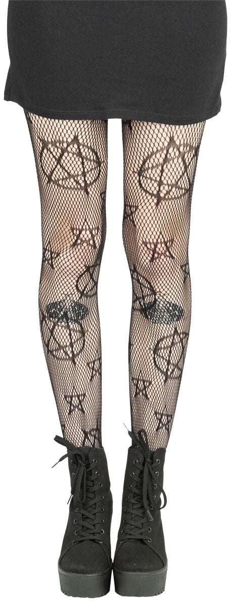 Pamela Mann - Gothic Strumpfhose - Pentagram Net Tights - S-XL - für Damen - Größe S-XL - schwarz von Pamela Mann