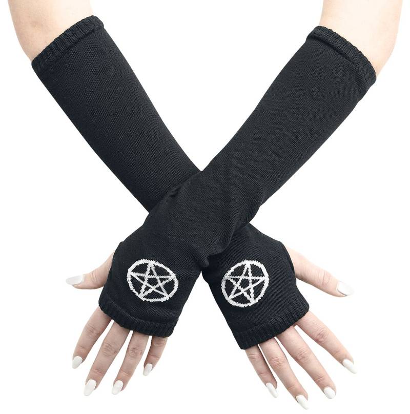 Pamela Mann - Gothic Stulpen - Pentagram Gloves - für Damen - schwarz/weiß von Pamela Mann