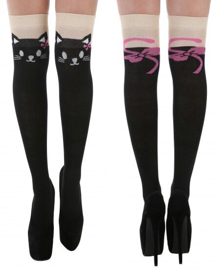 Pamela Mann Kniestrümpfe - Cat Over The Knee Socks with Tail  - für Damen - Größe  schwarz von Pamela Mann