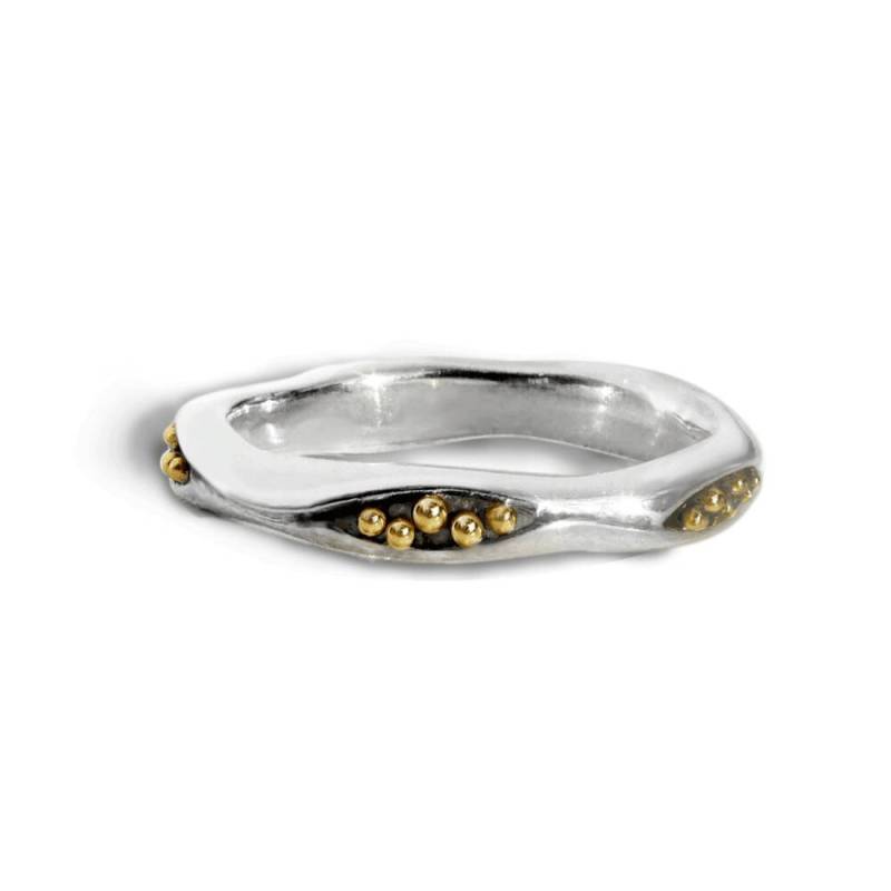 Moderner Silberring Mit 18-Karätigen Goldkügelchen. Alternativer Ehering. Feines Jewelry.designer Gemacht Stapelbares Band. Handwerklich Moderner Silberring Mit 18-Karätigen Goldkügelchen. Alternativer Ehering. Feines Jewelry.designer Gemacht Stapelbares Band. Handwerklich von PamelaDickinson