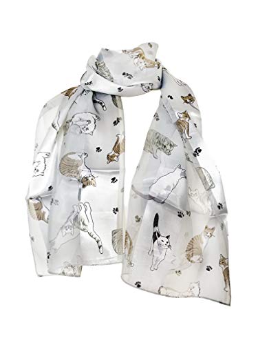 Pamper Yourself Now Grau glänzende Katze mit Multi farbige Katzen dünnen Schal(Grey Shiny cat Scarf with Multi Coloured Cats) von Pamper Yourself Now
