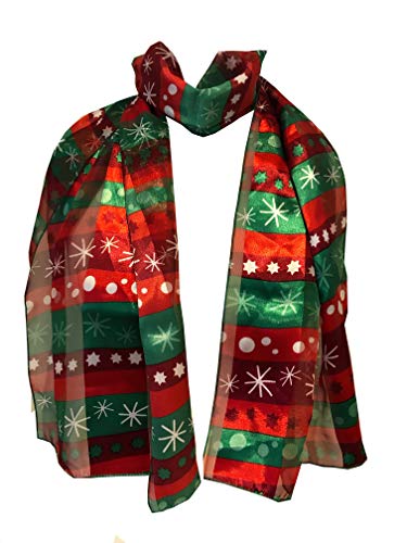 Pamper Yourself Now Rot und grün Streifen mit Schneeflocke-Design dünne hübsche Weihnachts-Schal. Schöne Weihnachten Schal(Red & Green Striped with Snowflake Thin Pretty Christmas Scarf) von Pamper Yourself Now