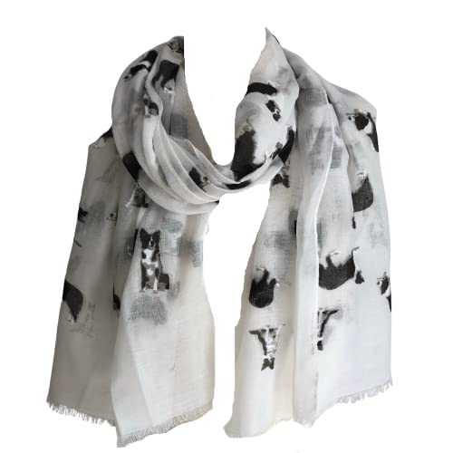 Pamper Yourself Now Weiße Grenze Collie Hund lange Schal mit ausgefransten Rand - white border collie long scarf von Pamper Yourself Now