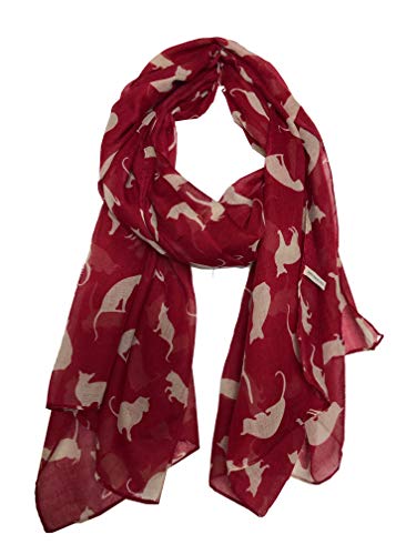 Rot mit beige Katzen Schal, schönes Design, fantastisch für den Tierfreund in uns allen (Red with beige Cats Scarf, Beautiful Design, Fantastic for the animal lover in us all) von Pamper Yourself Now