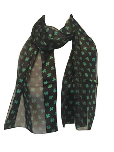 Pamper Yourself Now ltd Schwarz mit grünen Klee mit Vier Blättern Schal, dünn, schön schal (Black with Green Four Leaf Clover Scarf Thin Pretty Scarf) von Pamper Yourself Now