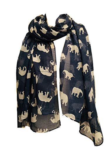 Elefanten Animal Print Schal, Damenmode Wrap Schal - Elephant Animal Print Scarf (Marineblau (Navy Blue)) von Pamper Yourself Now