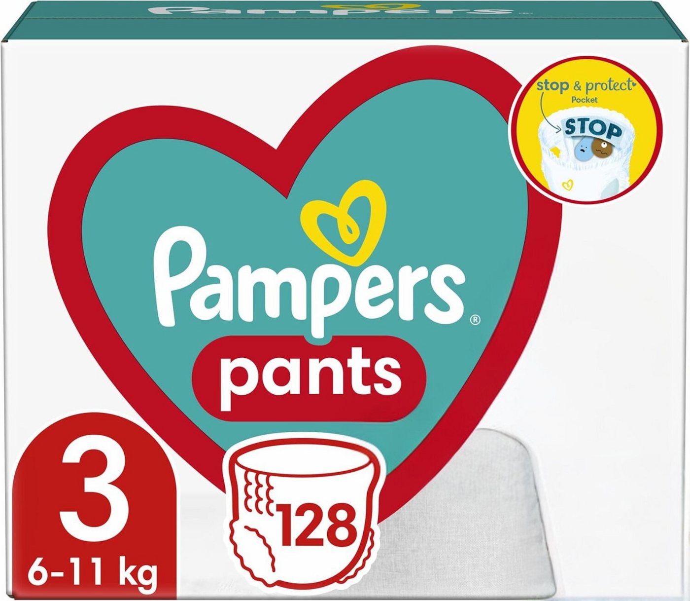 Pampers Windeln Windelhosen Einwegwindeln Größe 3, 128 Stück, 6-11 kg von Pampers