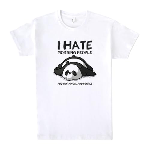 Pampling T-Shirt mit kurzen Ärmeln aus 100% Baumwolle, Unisex Bekleidung mit originellen Mustern in 5 Größen, T-Shirt Weiß, Modell I Hate Morning People (as3, Alpha, l, Regular, Regular) von Pampling