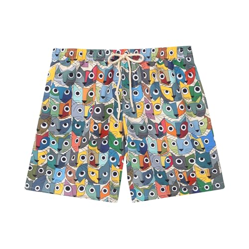 Pampling Herren Badeshorts – Originelle Muster, Schnell trocknend, Elastischer Bund mit Kordelzug, Seitentaschen und Gesäßtasche – Ideal für Strand und Pool (Cats, XXL) von Pampling