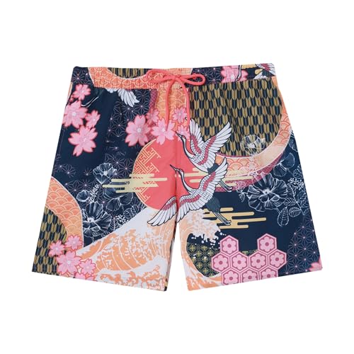 Pampling Herren Badeshorts – Originelle Muster, Schnell trocknend, Elastischer Bund mit Kordelzug, Seitentaschen und Gesäßtasche – Ideal für Strand und Pool (Moon and Crane, XL) von Pampling