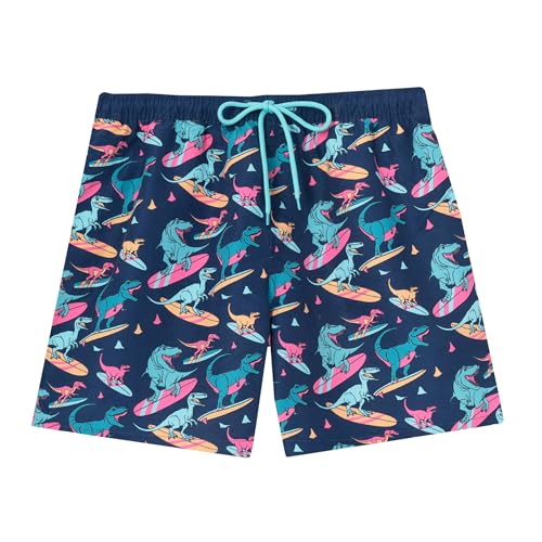Pampling Herren Badeshorts – Originelle Muster, Schnell trocknend, Elastischer Bund mit Kordelzug, Seitentaschen und Gesäßtasche – Ideal für Strand und Pool (Jurassic Surf, M) von Pampling