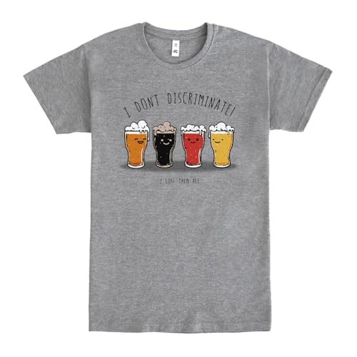 Pampling T-Shirt mit kurzen Ärmeln aus 85% Baumwolle, Unisex Bekleidung mit originellen Mustern in 5 Größen, T-Shirt Grau, Modell I Do Not Discriminate (S) von Pampling