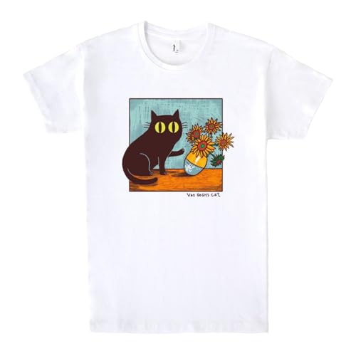 Pampling Kurzarm-T-Shirt, 100% Baumwolle, Unisex-Kleidung für Damen und Herren, Siebdruck mit Rundhalsausschnitt und geradem Schnitt, Farbe Weiß (Artistic Cat, M) von Pampling