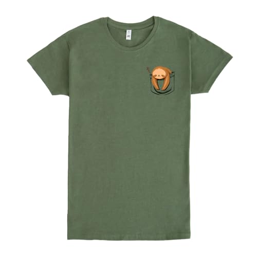 Pampling T-Shirt mit kurzen Ärmeln, aus 60% Baumwolle, Unisex Bekleidung mit originellen Motiven in 5 Größen, T-Shirt Grün, Modell Sloth In A Pocket (XL) von Pampling