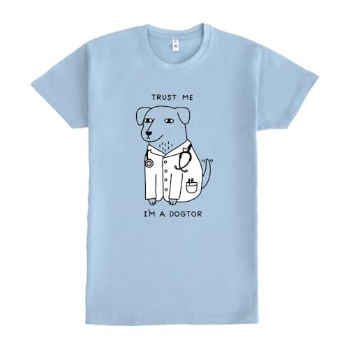 Pampling T-Shirt mit kurzen Ärmeln aus 100% Baumwolle, Unisex Bekleidung mit originellen Mustern in 5 Größen, T-Shirt Blau, Modell Dogtor (as3, Alpha, m, Regular, Regular) von Pampling