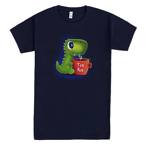 Pampling T-Shirt mit kurzen Ärmeln, aus 100% Baumwolle, Unisex Bekleidung mit originellen Motiven in 5 Größen, T-Shirt Blau, Modell Tea Rex (M) von Pampling