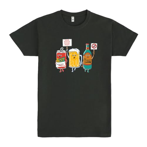 Pampling T-Shirt mit kurzen Ärmeln, aus 100% Baumwolle, Unisex Bekleidung mit originellen Motiven in 5 Größen, T-Shirt Grau, Modell Save Water Drink Beer (M) von Pampling