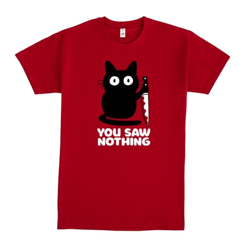 Pampling T-Shirt mit kurzen Ärmeln, aus 100% Baumwolle, Unisex Bekleidung mit originellen Motiven in 5 Größen, T-Shirt Rot, Modell You Saw Nothing (L) von Pampling