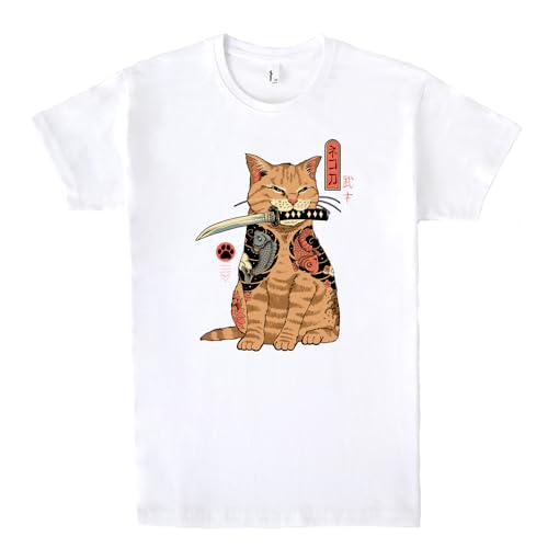 Pampling T-Shirt mit kurzen Ärmeln aus 100% Baumwolle, Unisex Bekleidung mit originellen Mustern in 5 Größen, T-Shirt Weiß, Modell Catana (L) von Pampling