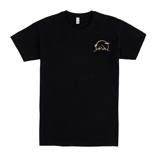 Pampling T-Shirt mit kurzen Ärmeln aus 100% Baumwolle Doppeldruck, Unisex Bekleidung mit originellen Mustern in 5 Größen, T-Shirt Schwarz, Modell Coffee Cat in Mt Fuji (L) von Pampling