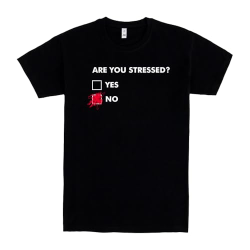 Pampling T-Shirt mit kurzen Ärmeln, aus 100% Baumwolle, Unisex Bekleidung mit originellen Motiven in 5 Größen, T-Shirt Schwarz, Modell Are You Stressed? (L) von Pampling