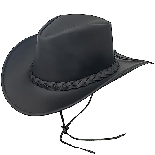 Pamposh Cowboy Hut für Herren und Frauen - Premium Leder Australischer Busch Hut - Leichter Western Hut - Formbarer Cowgirl Hut Mit Breiter Krempe - Party Kostüm Outfit für Reisen und Sonnenschutz von Pamposh