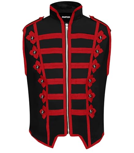 Pamposh Frauen Steampunk Husar Military Drummer Ärmellos Parade Jacken - Emo Punk Frauen Westen - Napoleon Gothic Kleidung - Marching Band Jacken, schwarz / rot, XXL von Pamposh