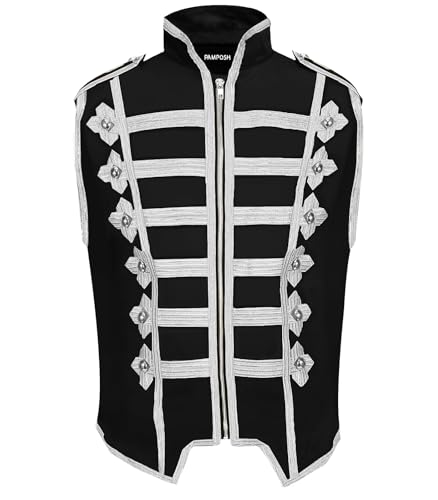 Pamposh Frauen Steampunk Husar Military Drummer Ärmellos Parade Jacken - Emo Punk Frauen Westen - Napoleon Gothic Kleidung - Marching Band Jacken, schwarz / weiß, XL von Pamposh
