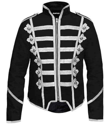 Pamposh Steampunk Husar Military Drummer Parade Jacken - Emo Punk Herren Jacken - Napoleon Gothic Kleidung - Marching Band Jacken, schwarz / weiß, XXL von Pamposh