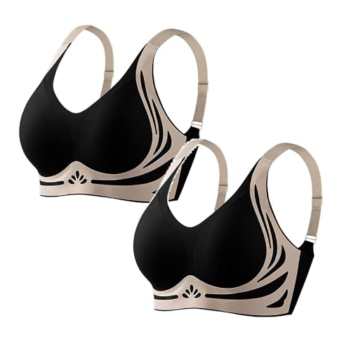Pamqsen 2 Stück Damen-BHS Ohne BüGel Wireless Push Up BH Lifting Anti Agging Nahtlos Große Brust BH Damen Verstellbar Unsichtbar BH Starker Halt Bra Super Gather BH Leicht und Atmungsaktiv Korsett von Pamqsen