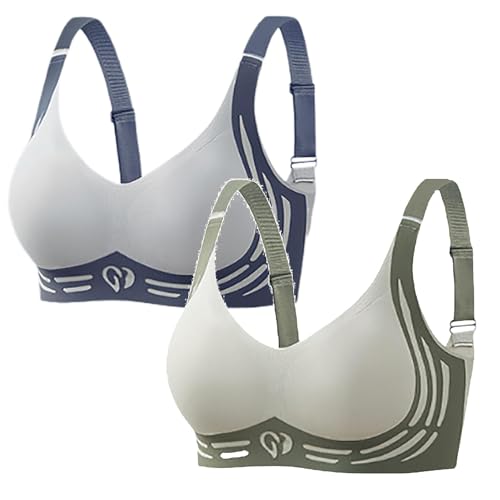 Pamqsen 2 Stück Damen-BHS Ohne BüGel Wireless Push Up BH Lifting Anti Agging Nahtlos Große Brust BH Damen Verstellbar Unsichtbar BH Starker Halt Bra Super Gather BH Leicht und Atmungsaktiv Korsett von Pamqsen