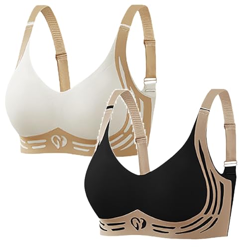 Pamqsen 2 Stück Damen-BHS Ohne BüGel Wireless Push Up BH Lifting Anti Agging Nahtlos Große Brust BH Damen Verstellbar Unsichtbar BH Starker Halt Bra Super Gather BH Leicht und Atmungsaktiv Korsett von Pamqsen
