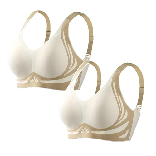 Pamqsen 2 Stück Damen-BHS Ohne BüGel Wireless Push Up BH Lifting Anti Agging Nahtlos Große Brust BH Damen Verstellbar Unsichtbar BH Starker Halt Bra Super Gather BH Leicht und Atmungsaktiv Korsett von Pamqsen