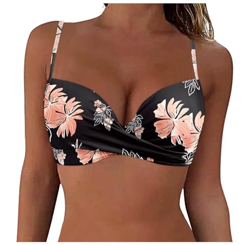 Pamqsen 2024 Bikini Oberteil Große Brüste Spaghettiträger Bikinioberteile für Damen V Ausschnitt Bademode Bikini Top Triangel Bikinis Crossover Badeanzug Sommer Strand Bikini Top Swimsuit Oberteil von Pamqsen