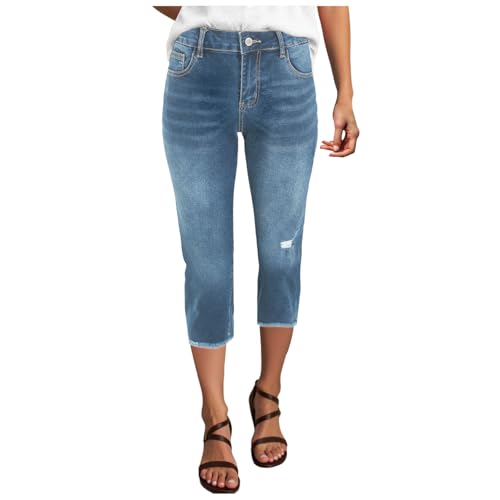 Pamqsen 3/4 Hose Damen Capri Jeans Leggings 7/8 Stretch High Waist Jeggings Mom Boyfriend Dreiviertel Hose Sommer Skinny Sommerjeans Leicht Caprihose von Pamqsen