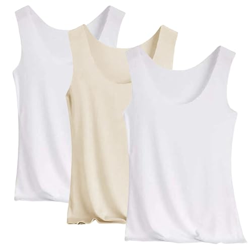 Pamqsen 3Er-Pack Tank Top Damen Baumwolle Tank Top Damen Unterhemd Stretch Basic Tops Ärmellos Sommer Unterwäsche Hemden Enges Top Leicht Tanktop Sport Unterhemden Mädchen Strand Vest von Pamqsen