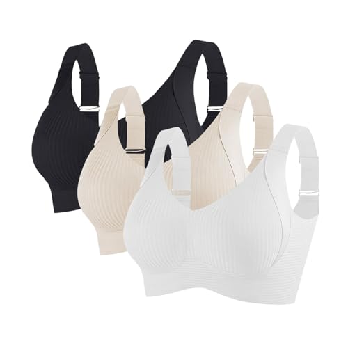 Pamqsen 3er Pack BH Damen ohne Bügel Push Up BHS Nahtloser Bra Bequem Gepolstert Wohlfühl-BH Starker Halt Nahtlose Soft Bustier Komfort Vollschalen Gepolstert Büstenhalter Verstellbar Unterwäsche 3XL von Pamqsen