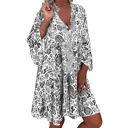 Pamqsen Angebote des Tages Heute Damen Sommerkleider Sexy V-Ausschnitt Kurzarm A-Linie Hohe Taille Strickkleid Button Down Freizeitkleid Minikleid Shirtkleider Strandkleid Freizeitkleid von Pamqsen