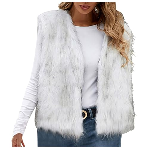 Pamqsen angebote des tages heute Weste Damen Lange Kunstpelze Elegant Ärmellose Westen Einfarbig Pelzweste Vest Jacke Fellweste Winter Warme Felljacke Faux Pelz Kunstfell Pelzmantel Pelzjacke Fell von Pamqsen