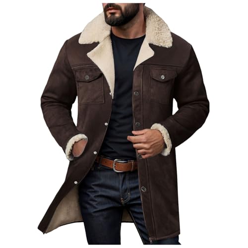 Pamqsen Angebote des Tages Heute Winterjacke Herren Casual Wildlederjacke Warm GefüTtert Wintermantel Winter Jeansjacke Mit Taschen ReißVerschluss Kunstlederjacke von Pamqsen