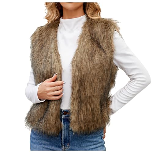 Pamqsen black friday angebote Damen Westen Elegant Fellweste Ärmellose Pelzweste Vest Jacke Fellweste Faux Pelz Kunstfell Mantel Pelzjacke Fell Cardigan Warme Fellweste Pelzmantel Einfarbig von Pamqsen