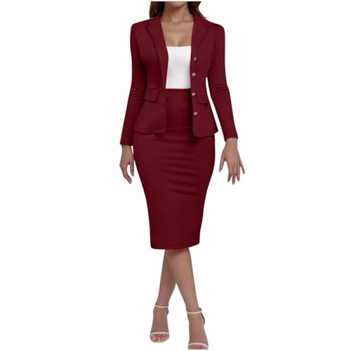 Pamqsen Blazer Damen Elegant 2-Teiliges Outfit Rock Anzug Set Casual Outfits Business Kostüm Outlet Frauen Festlich Bleistiftrock Anzug Set Jacke Jumpsuit Hosenanzug Outlet Angebote von Pamqsen