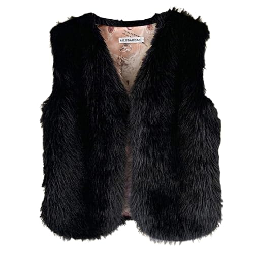 Pamqsen Blitzangebote Des Tages Ärmellose Weste Damen Fell Winter Mantel Damen Kurz Ärmellos Flauschig Fellweste Warm Elegant Kunstfell Wintermantel Frauen Ohne Kapuze Felljacke Pelz Plüsch Kurzmantel von Pamqsen