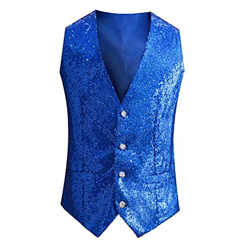 Pamqsen Blitzangebote des Tages Weste Herren Paillettenweste Modisch Glitzer Anzugweste Wird Mit Fliege Geliefert Bunte Reflektierende Weste Mesh-Pailletten Weste Discokugel-Kostüm für Partys von Pamqsen