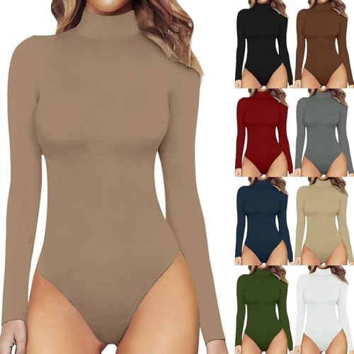 Pamqsen Bodysuit Damen Schmal Thermo Oberteil Damen Body - Body Sexy Damenbody Bodysuits Tops Unterziehbody Elegant Langarmbody für Frauen Langarm Leotards Mit Reißverschluss Overall von Pamqsen